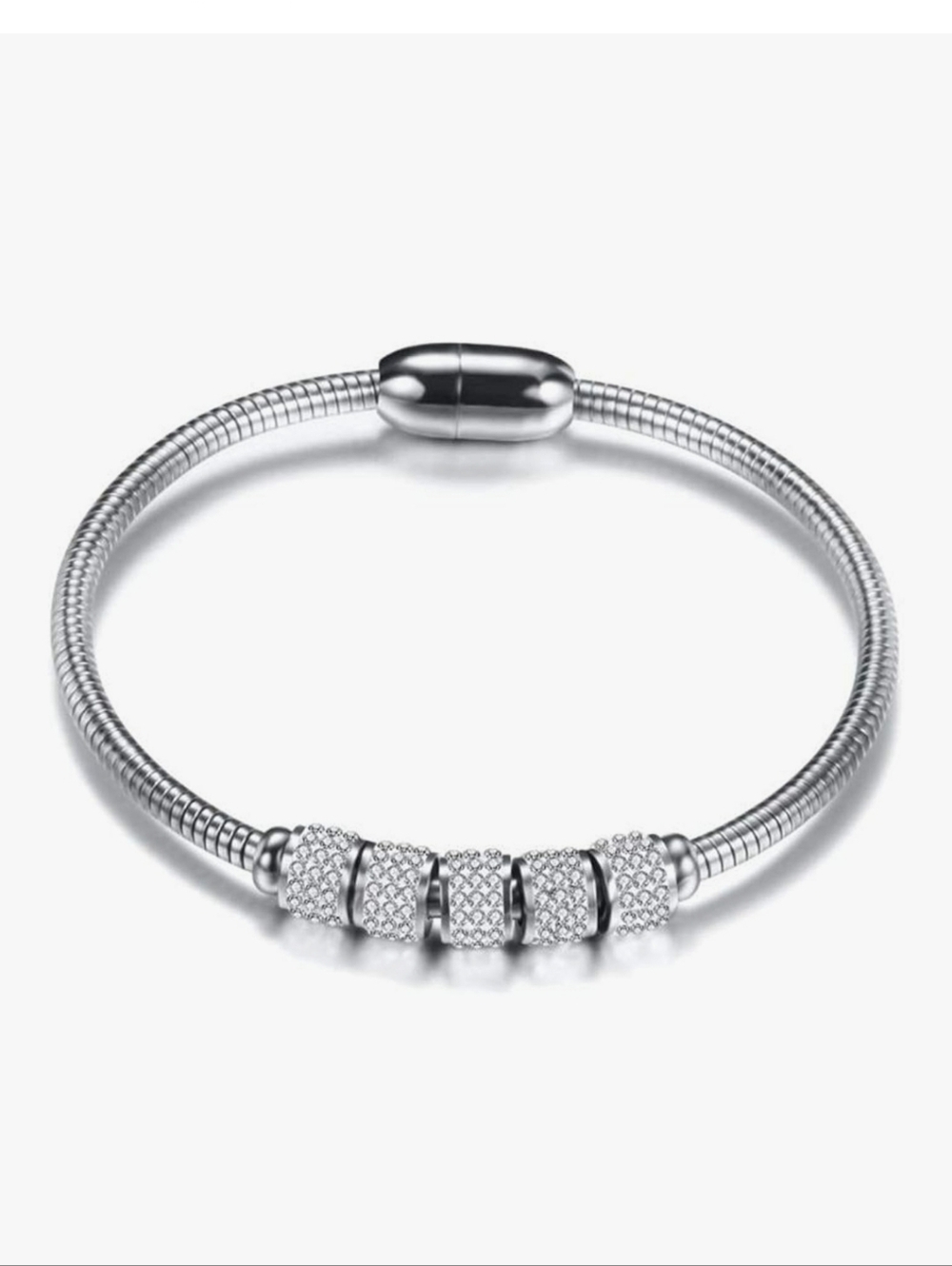Sterling Silver CZ Bead Charm Bracelet - Silver